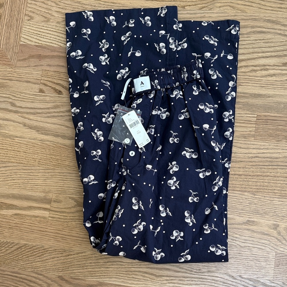 Anthropologie Navy Cherry Print pajama Bottoms